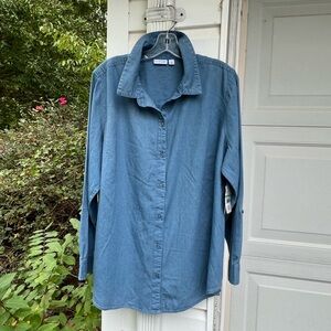 NWT Kim Rogers Blue Denim Long Sleeve Blouse